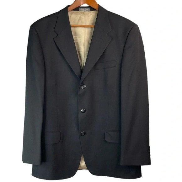 VINTAGE Wm. H. Leishman Mens Black Pure Wool 3 Button Single Breasted Jacket 42R - Picture 12 of 12